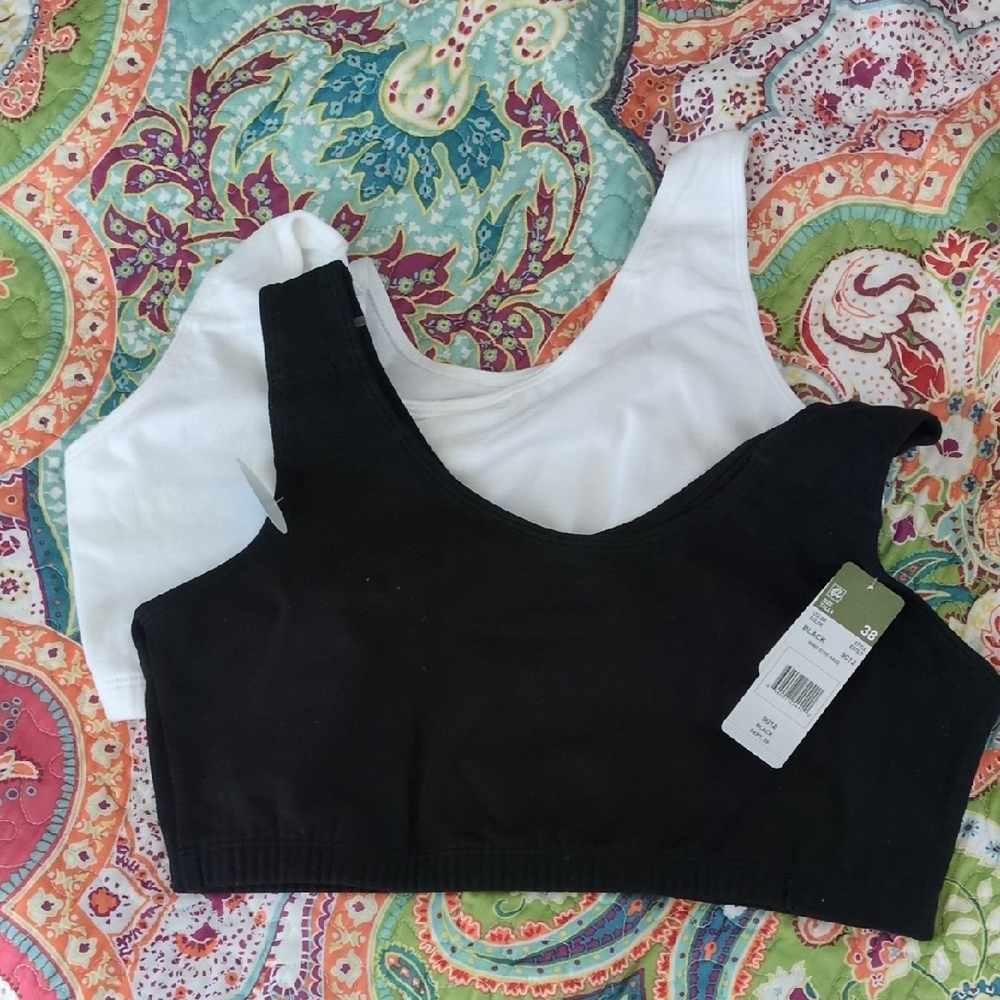 Fruit of the Loom Women’s Seamless Scoop Crop Bras - Black & White